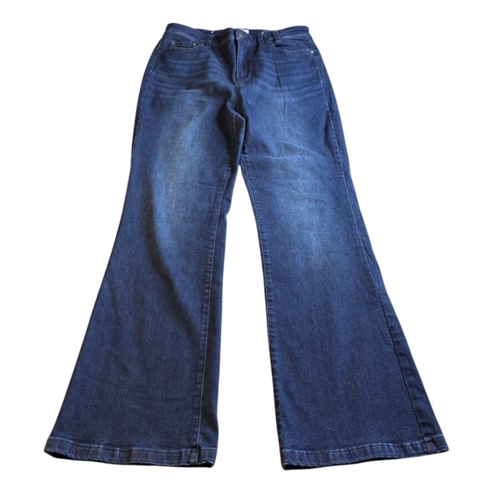 Nic+Zoe Denim TLC High Rise Flare Jeans Dark Wash Blue Size 30 Wide Leg Stretch‎